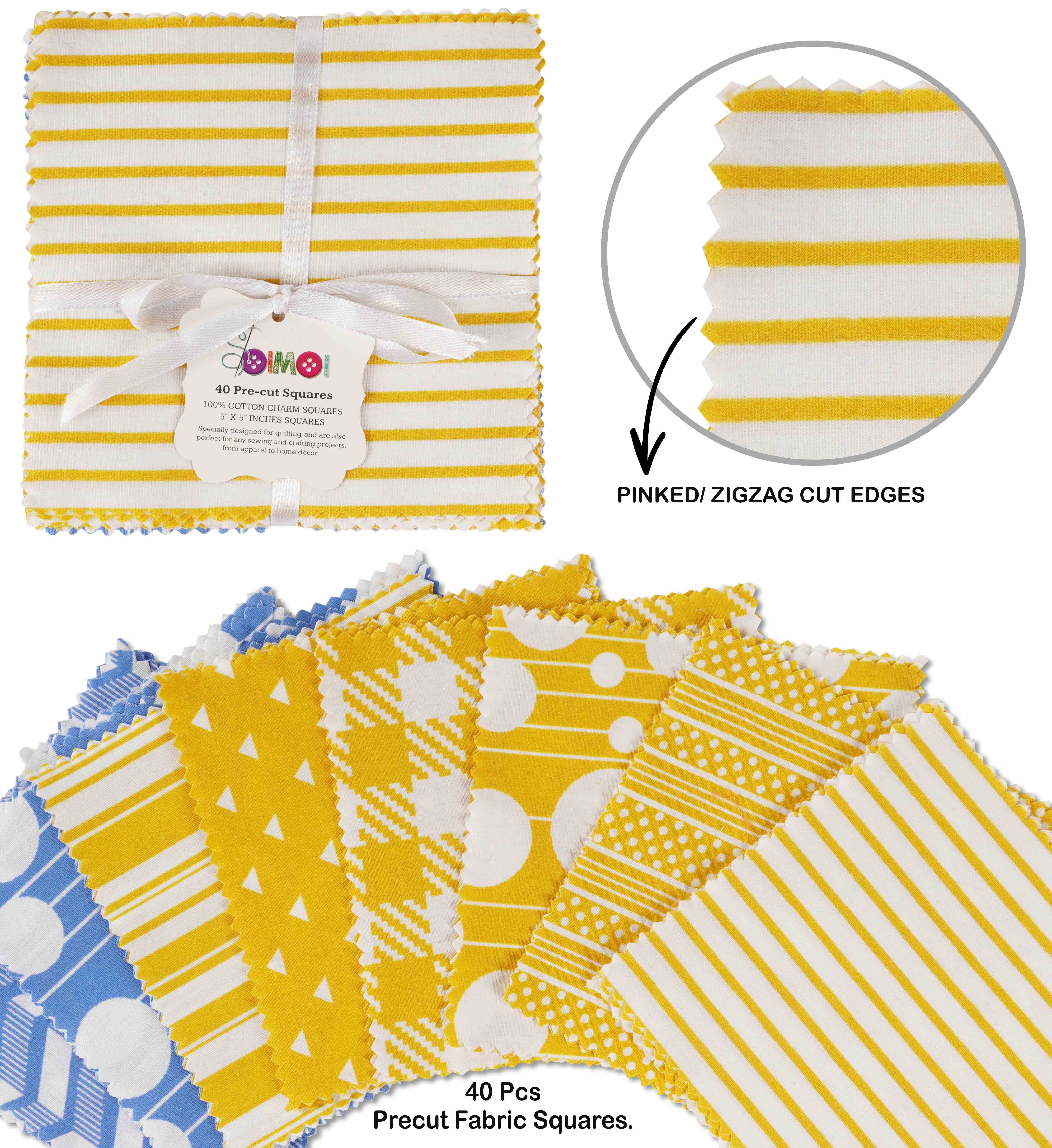 Soimoi Stripes Print&nbsp;Precut 10-inch Cotton&nbsp;Fabric&nbsp;Quilting&nbsp;Squares&nbsp;Charm Pack DIY Patchwork Sewing Craft-Yellow