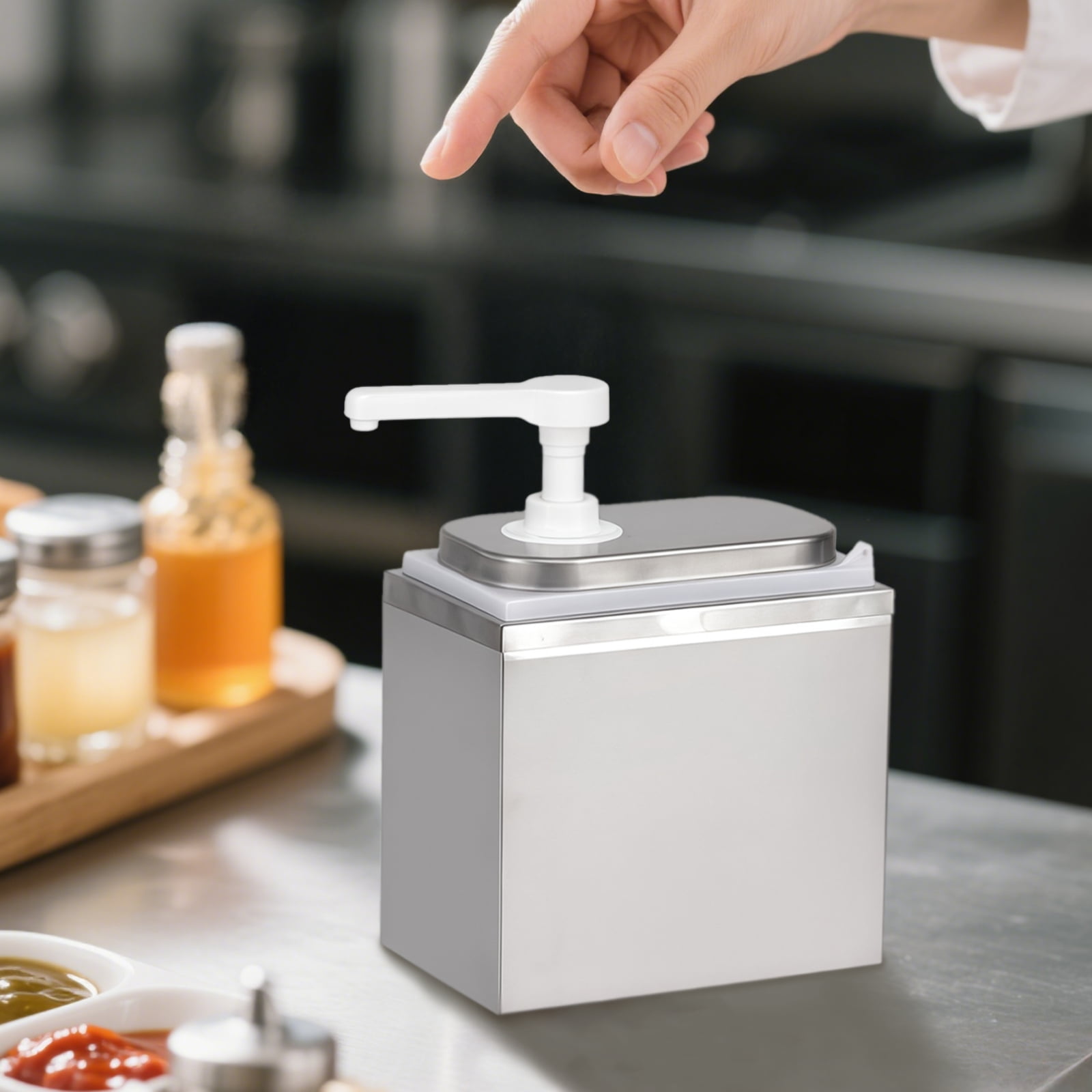2L Sauce Pump Dispenser,Stainless Steel Adjustable Condiment Pump,Metal and PP Construction,Ideal for Syrup,Honey,and Sauces