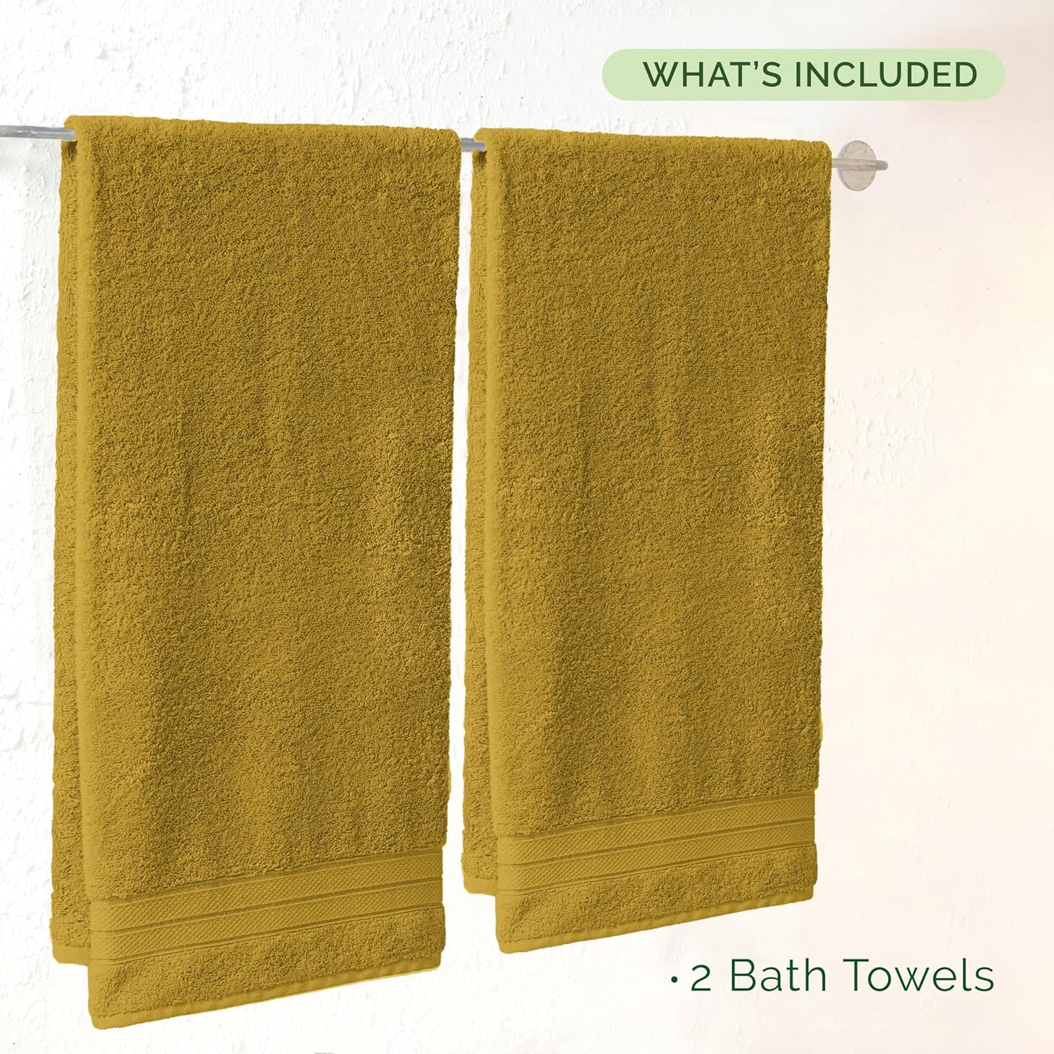 Elegant Comfort Turkish Popcorn Cotton Bath Towel Set, 27 x 54 Inches, 2-Pack, Hotel-Quality, Soft, Durable, Quick-Dry, Highly Absorbent Amber Gold