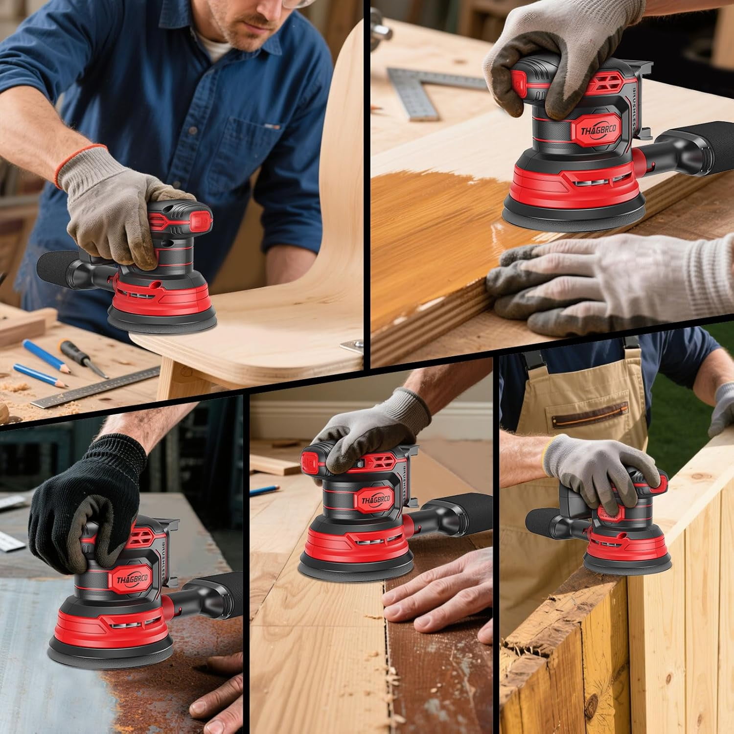 Cordless Orbital Sander Compatible for  18V, Brushless Electric Sander with 12000 RPM and 6 Variable Speeds