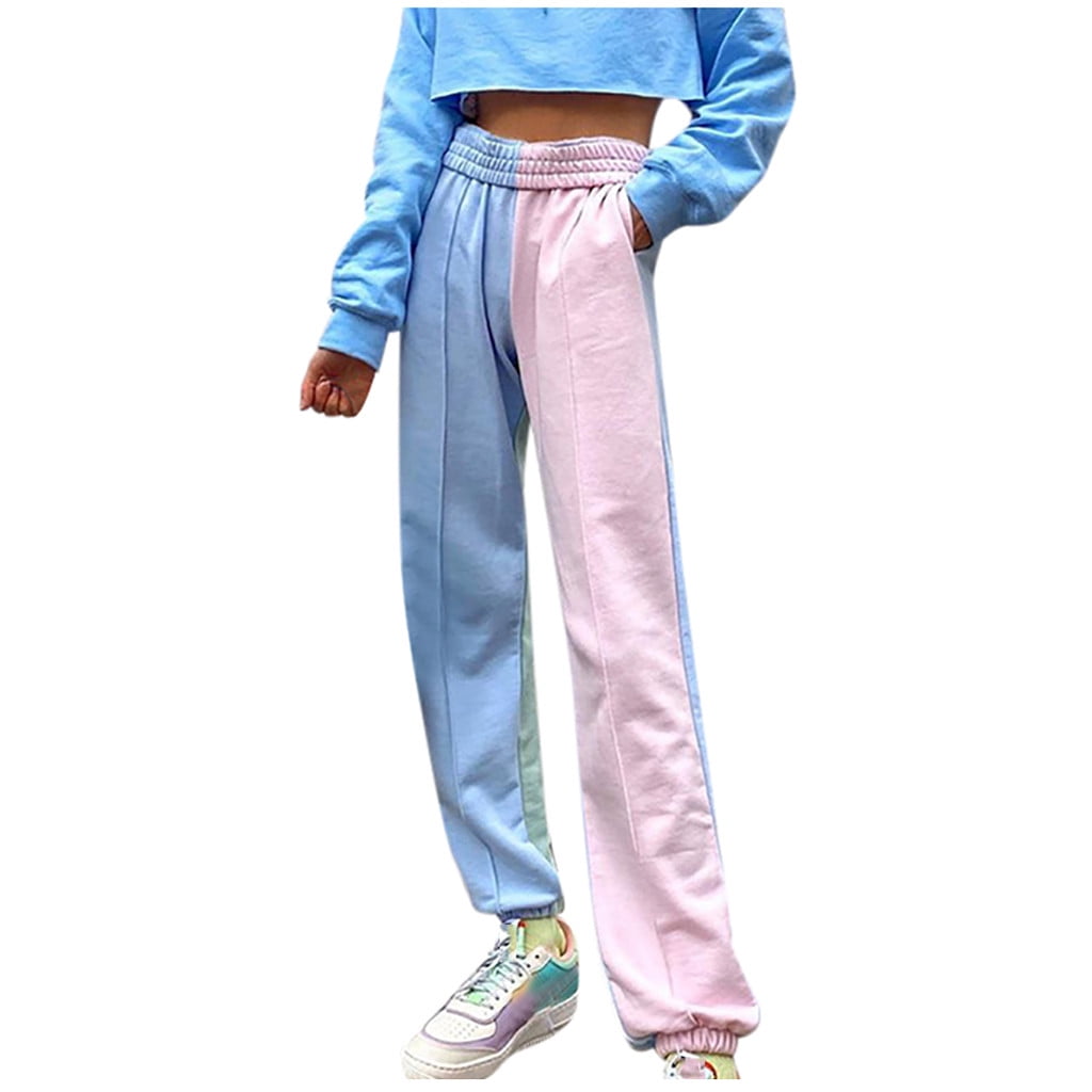 high waist patchwork pants