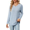 thumbnail image 1 of Blusas de Larga con Cuello Redondo para Mujer, Blusas Holgadas con Botones para Otoño e Invierno 2025. Azul S, 1 of 10