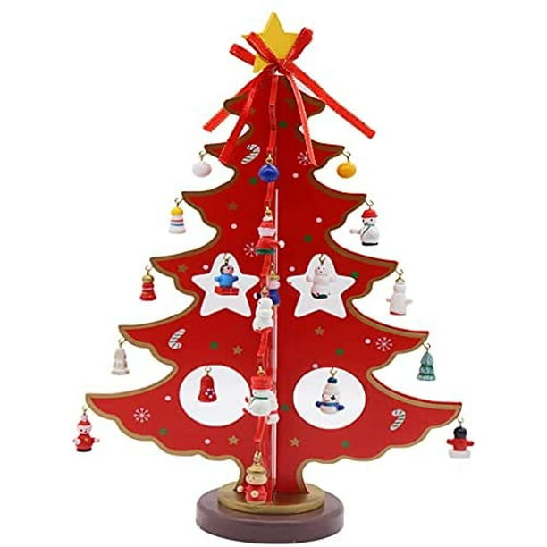 Mini árbol de navidad de madera con percha para decoración de árbol de navidad de madera decoración de escritorio mini adornos diy 3d árbol de navidad mini adornos rojo Fason WLJ-3644