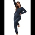 thumbnail image 3 of Conjunto de Pijama de 2 Piezas para Mujer, Camiseta y Pantalón Lisos, Suave y Elástico. Azul Marino M, 3 of 10