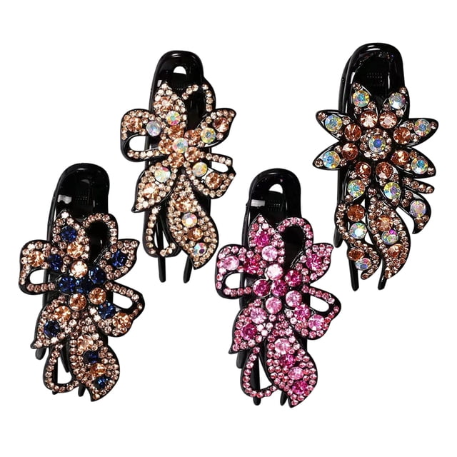 Preciosos adornos de cristal para el cabello, horquilla, horquilla para mujer, horquilla con boca de pato, horquilla larga, cola de caballo, horquilla con patrón de diamantes de imitación