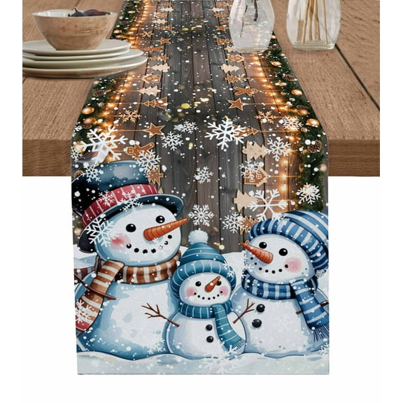 Table Runners 70 Inches Long Dress Scarves, Brown Snowman Christmas Farmhouse Coffee/Dining/Kitchen Table Decor, Holiday Table Runner, Xmas Balls Snowflake Vintage 13x70 Inch