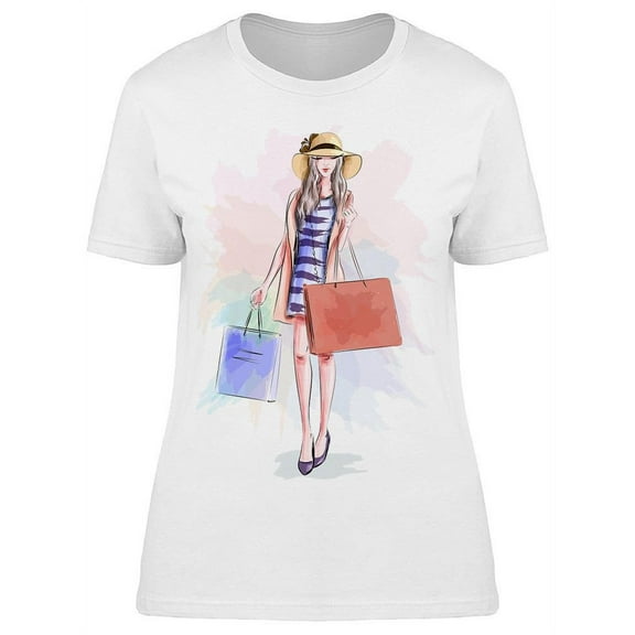 Cute Woman With Bags T-Shirt Women -Image by Shutterstock, Female XX-Large