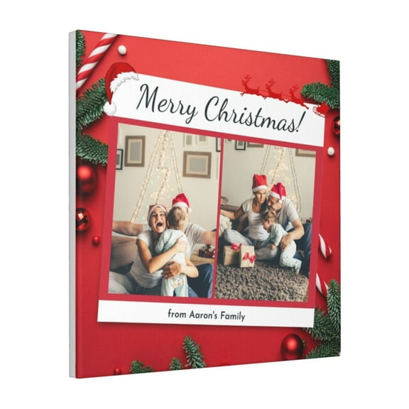 Custom Canvas Prints Red Minimalist Christmas Personalized Photo Image Collage DIY Framed Kit Wall Art Picture Room Decor 18x18 inch