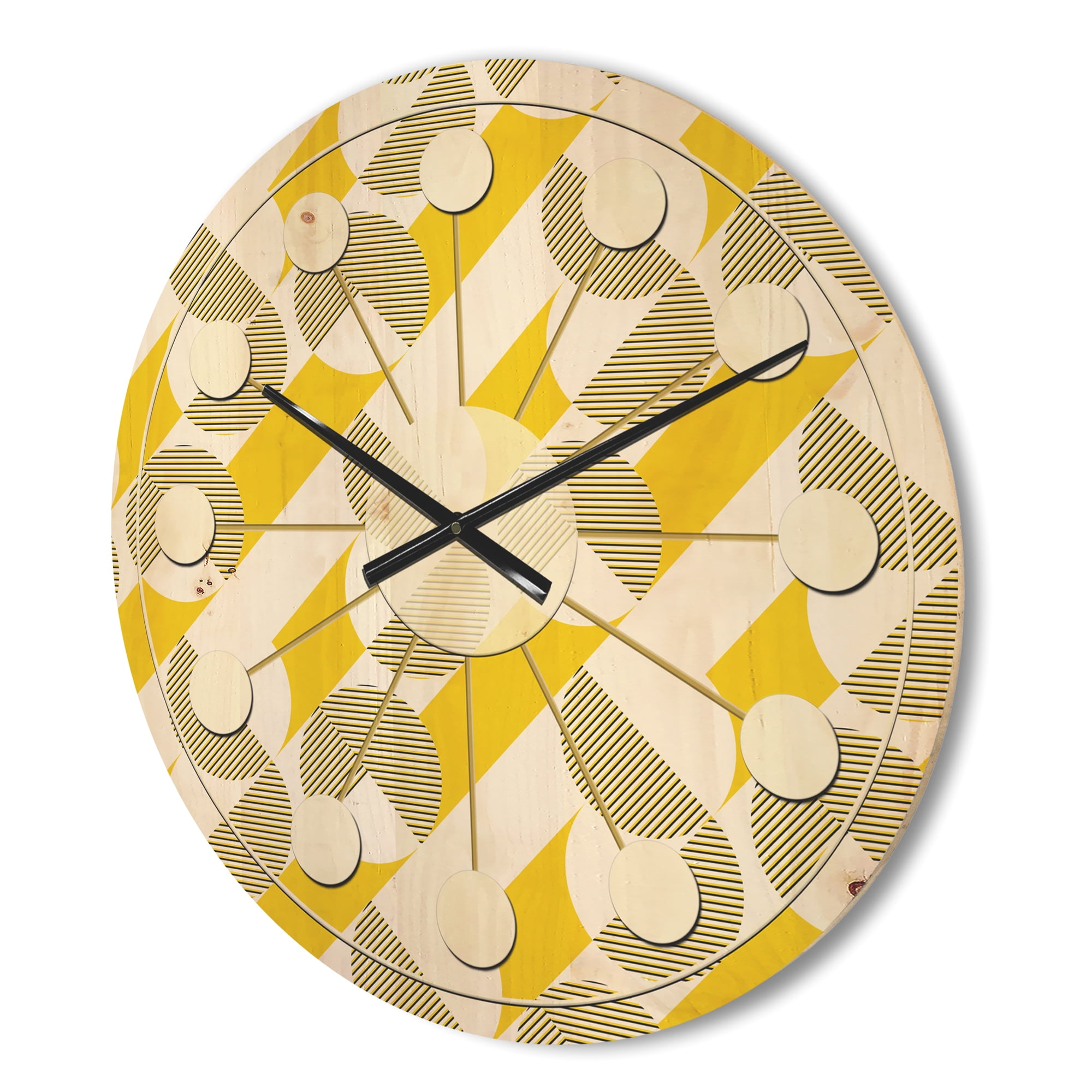 Designart 'Abstract Retro Geometric Pattern Design II' Mid-Century Modern Wood Wall Clock