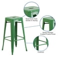 thumbnail image 6 of Flash Furniture 4 Pack Commercial Grade 30" High Backless Green Metal Indoor-Outdoor Barstool with Square Seat, 6 of 14