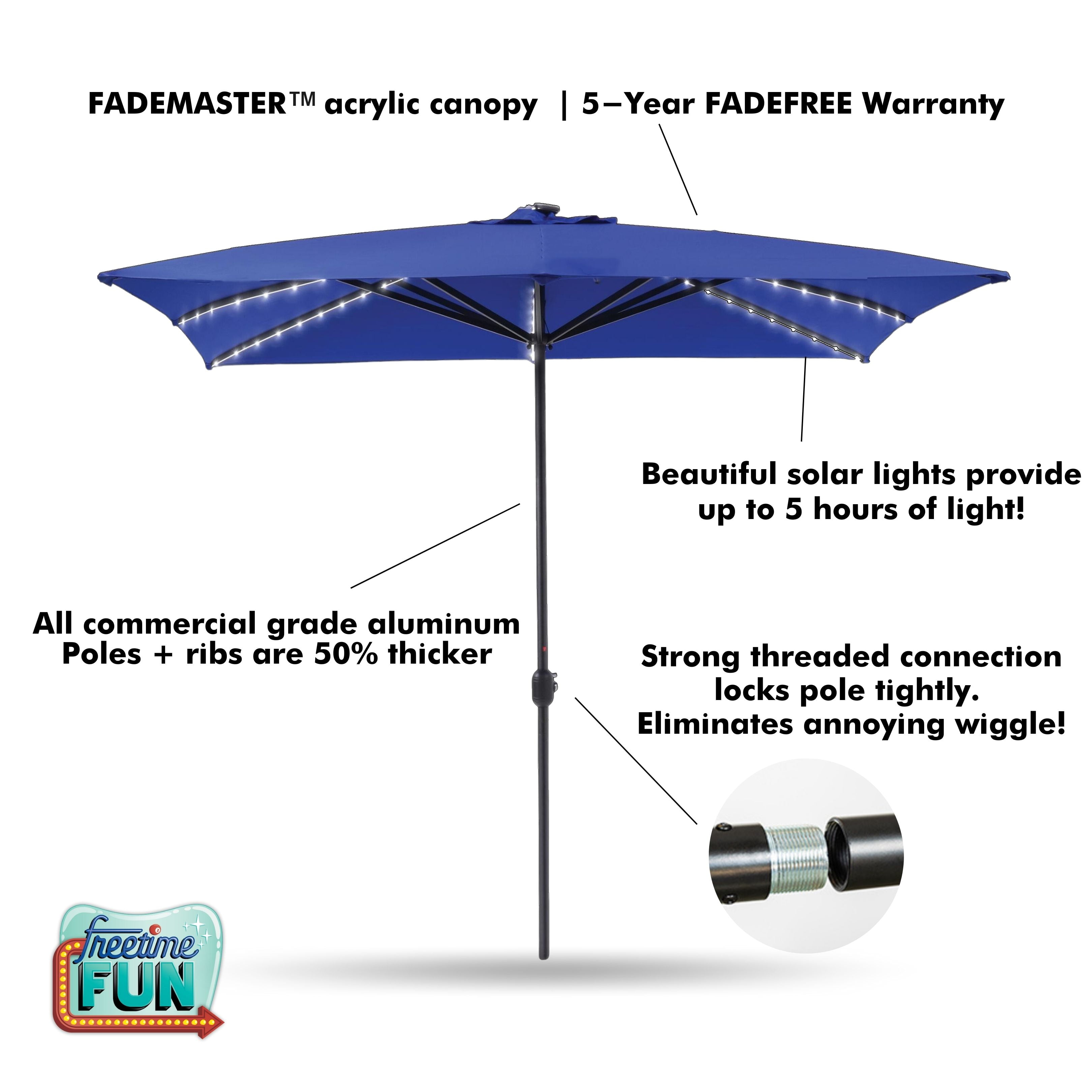 Freetime Fun Heavy Duty Ibiza 8' x 10' Rectangular Outdoor Patio Umbrella with Solar Lights, Blue