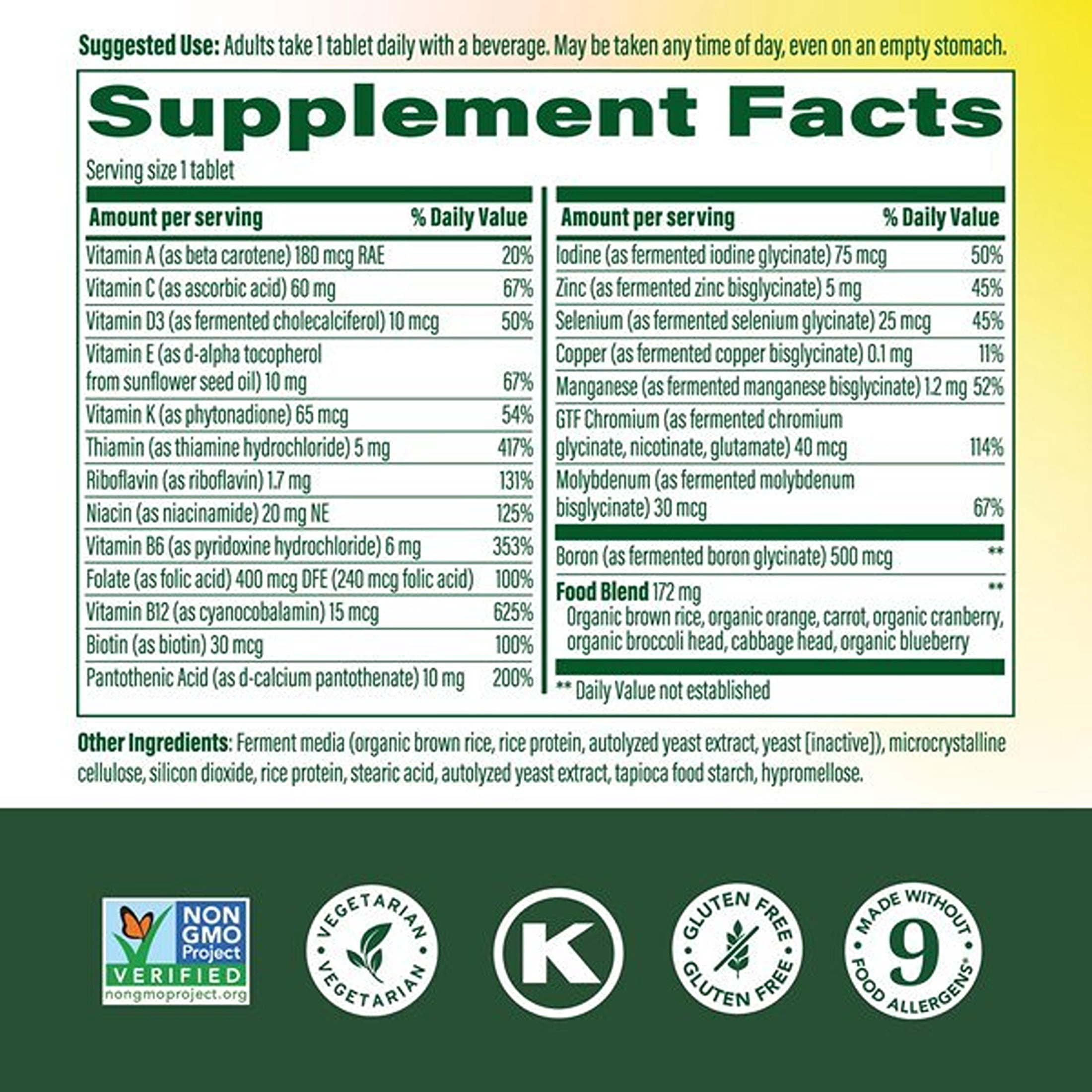 MegaFood One Daily Iron Free Multivitamin - Immune & Bone Support - Non-GMO - 90 Servings