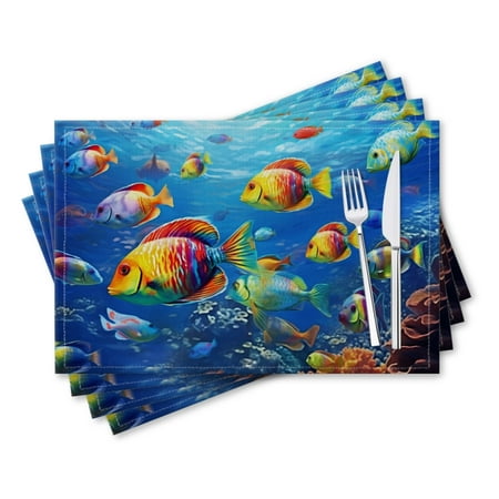 

BaHomeck placemats Set of 4 rectangle Linen Cotton Placemats for Dining Table Washable Heat Resistant 18*12inch Vibrant And Colorful Scene Of Underwater World
