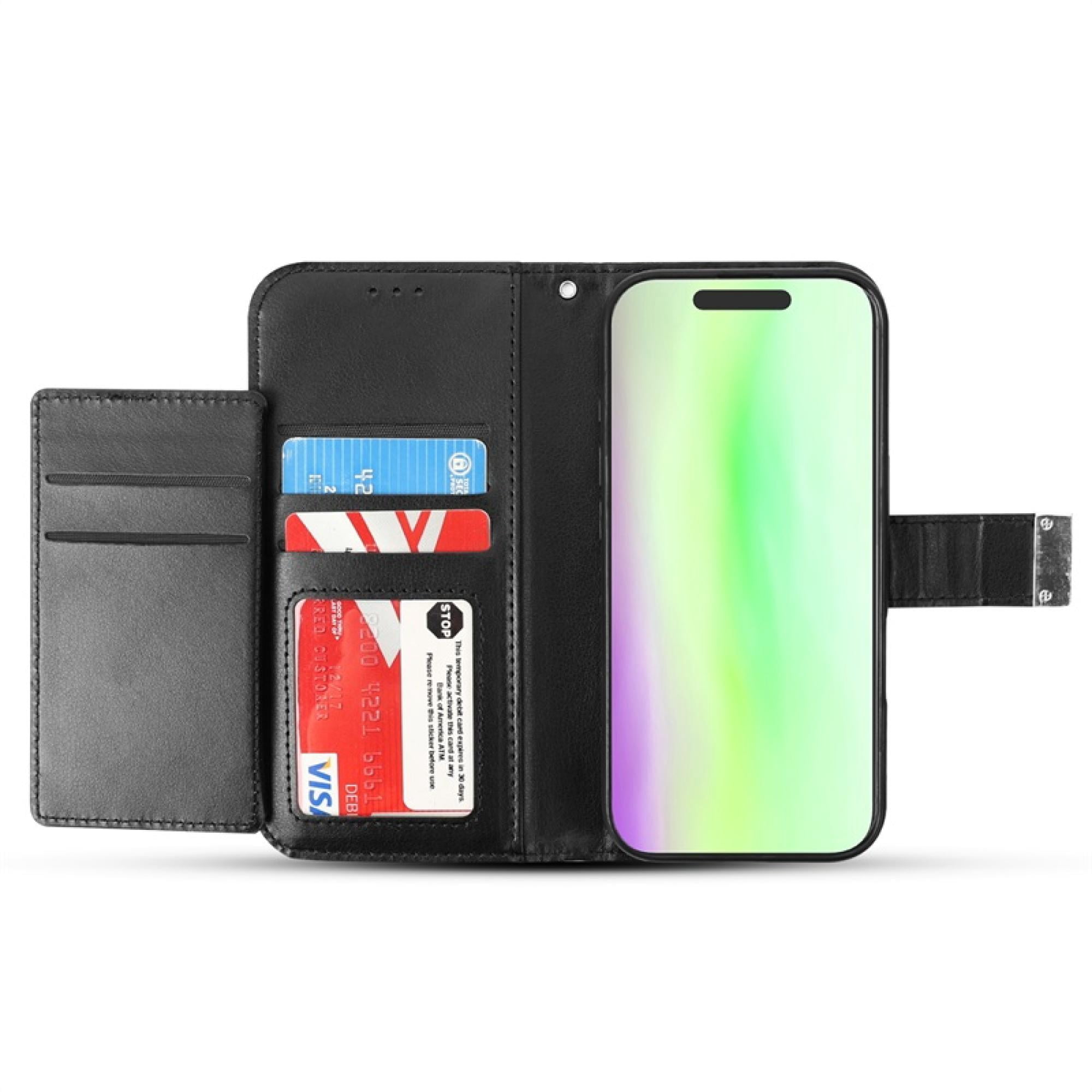 Wallet Folio Case for Apple iPhone 17 Pro– Black / Black, Flip Cover with Card Slots & Stand Function