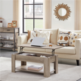 thumbnail image 2 of FULLFURNIQUE 39in Rustic Lift Top Coffee Table w/ Hidden Compartment & Open Shelf for Living Room, Gray, 2 of 6