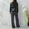 thumbnail image 6 of Women Faux Leather Puffer Vest Stand Collar Sleeveless Padded Waistcoat Zip-Up Button Quilted Jacket Warm Outerwear, 6 of 7
