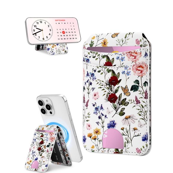 Tarjetero magnético Jusy de piel retro con forma de flor