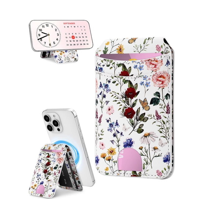 Tarjetero magnético Jusy de piel retro con forma de flor