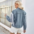 thumbnail image 3 of LYMAYTER Womens Denim Jacket Fall Fringe Washed Cowboy Outwear Female Lapel Long Sleeve Jeans Jacket S-XL, 3 of 8