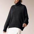thumbnail image 5 of WCMZJ Women's Turtleneck Sweater Chunky Long Sleeve Knitted Pullover High Low Hem Trendy 2024 Fall Winter Basic Jumper Top Black M, 5 of 8