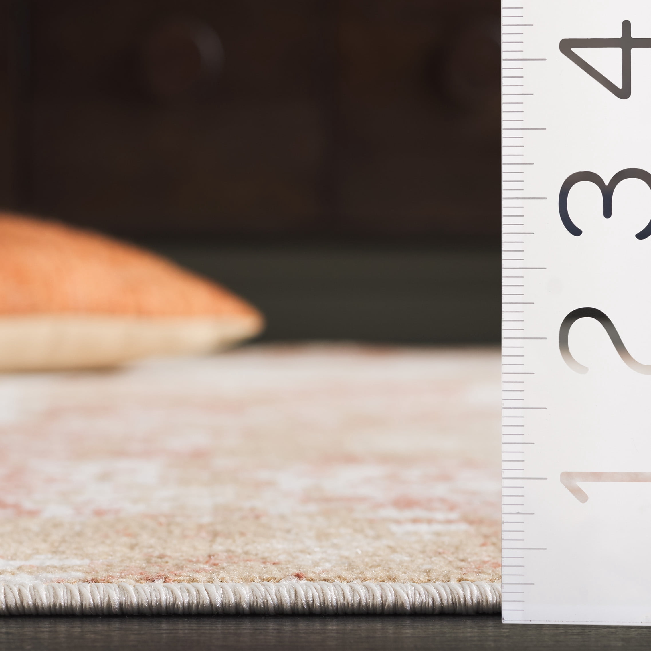 SAFAVIEH Bayside Everard Abstract Polyester Machine Washable Area Rug, Ivory/Orange Beige, 4' x 6'