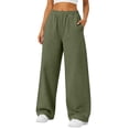 thumbnail image 2 of Womens Fleece Lined Wide Leg Sweatpants Elastic High Waist Loose Casual Long Pants With Side Pockets M, 2 of 6