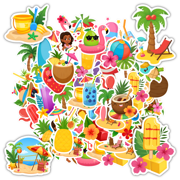 35pcs-50pcs Tropical Stickers Summer Kids Stickers Fun Stickers Pack for Suitcase Laptop Fridge