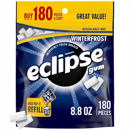 1x ECLIPSE Winterfrost Chewing Gum Sugar Free, Chewing Gum Bulk Pack, 8.8-Ounce (180 Piece Bag)