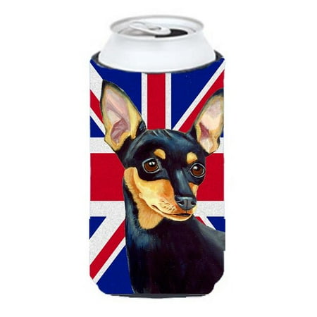 

Min Pin With English Union Jack British Flag Tall Boy bottle sleeve Hugger - 22 To 24 Oz.