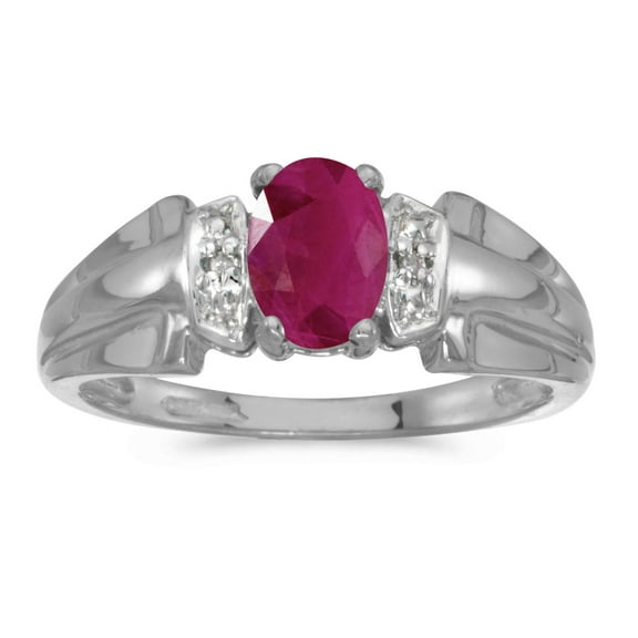 14k White Gold Oval Ruby And Diamond Ring