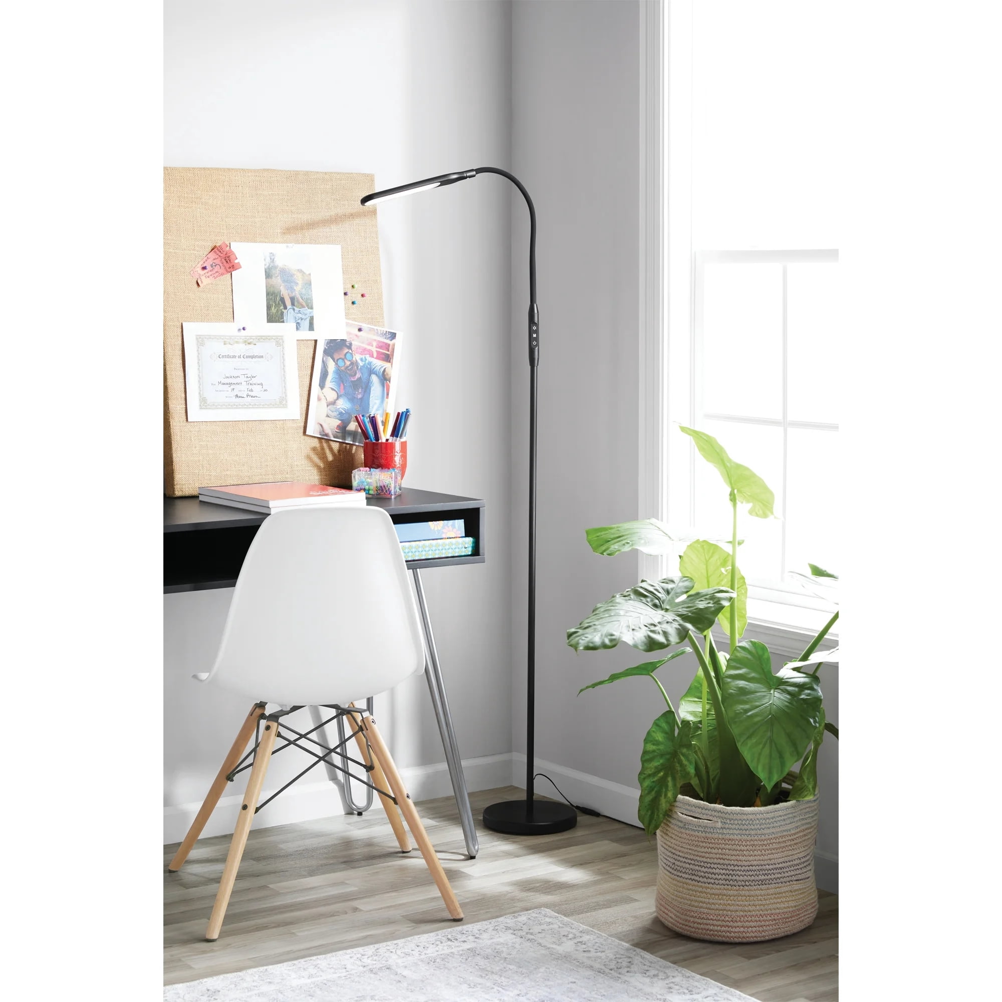 Mainstays LED Floor Lamp, 71 in Height, Adjustable Brightness & 4 Color Temperature Settings, Modern Black Finish, Energy Efficient Standing Lamp for Living Room, Bedroom & Office, 1-Pack