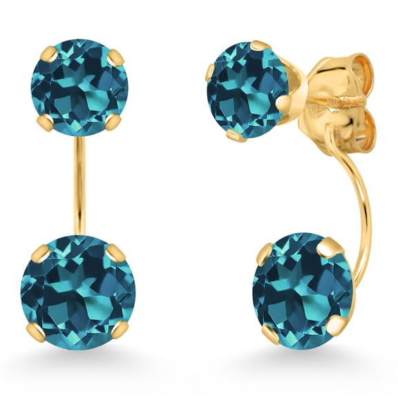 Gem Stone King 14K Yellow Gold London Blue Topaz Stud Earrings for Women | 3.60 Cttw | Gemstone November Birthstone | Round 6MM