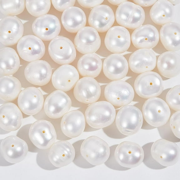 47 Pcs Freshwater Pearl Beads 8-9mm Round Beads 0.8mm Hole Natural Pearl Loose Beads for DIY Crafts Making Jewelry Bracelets Necklaces Earrings Floral White