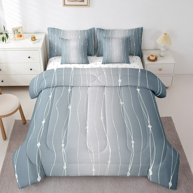 YST Ensemble de Literie Géométrique Ombré Gris 7 Pcs, Ensemble de Couette Format Simple, Design Dégradé Aquarelle