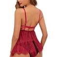 thumbnail image 2 of VISgogo Conjunto de Ropa Interior de Mujer de 3 Piezas, Sujetador de Flor de Encaje con Correa de lencería Sexy + Falda Corta de Malla + Trajes de Tanga VISgogo moda, 2 of 4