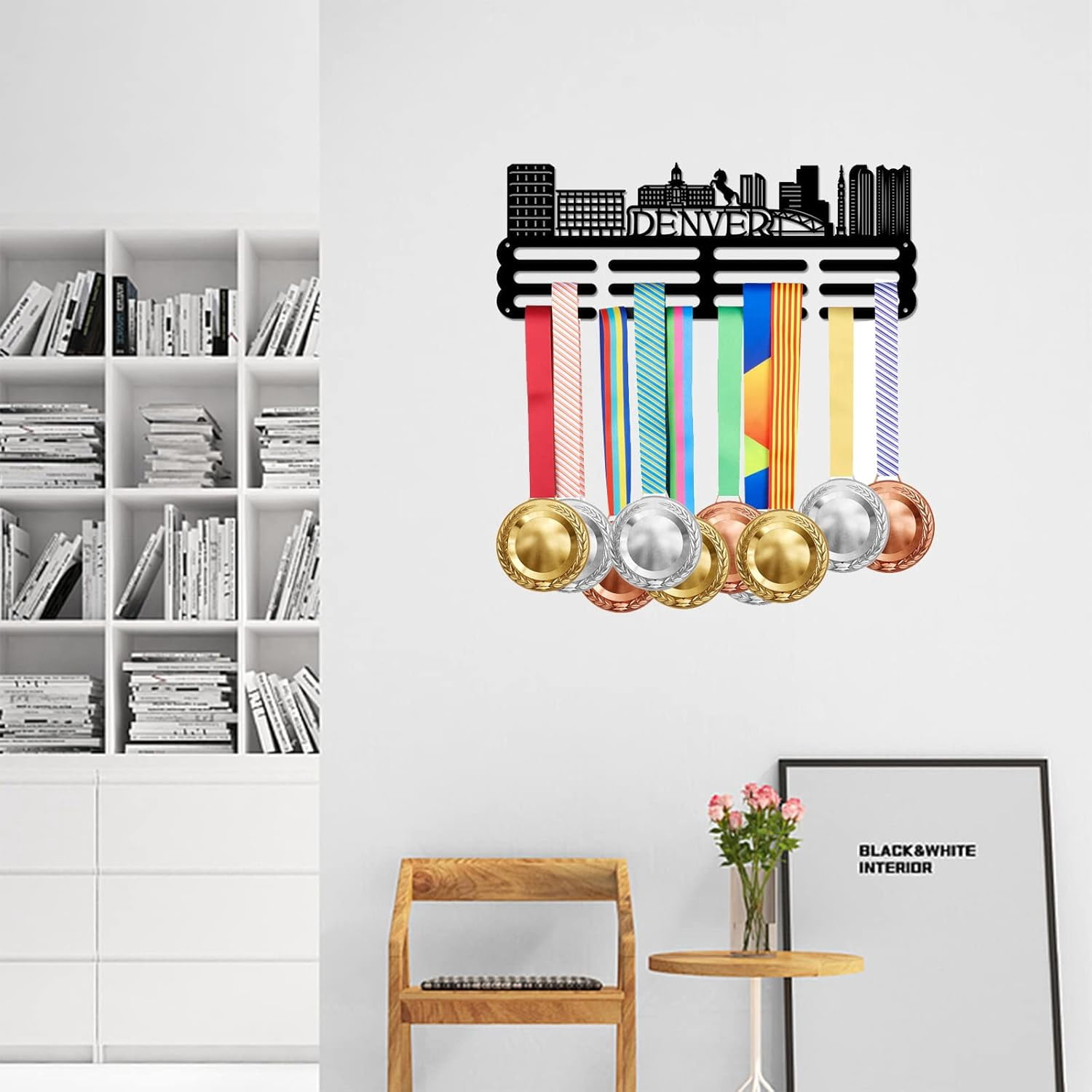 1Set Denver Cityscape Medal Hanger Display Sports Medal Display Rack for 60+ Medals Trophy Holder Awards Ribbon Holder Display Wall Hanging Athlete Gift