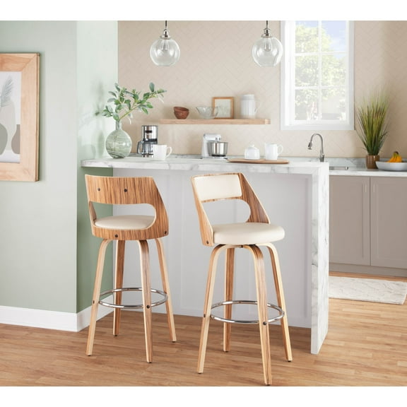 LumiSource Cecina Bar Stools, Zebra/Cream, Set Of 2 Stools