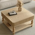 thumbnail image 4 of Atumcto Natural Wood Fluted Lift-Top Coffee Table for Living Room, 31.5" Square Hydraulic Storage Table with Hidden & Open Compartments, Retro Solid Wood Legs, 4 of 14