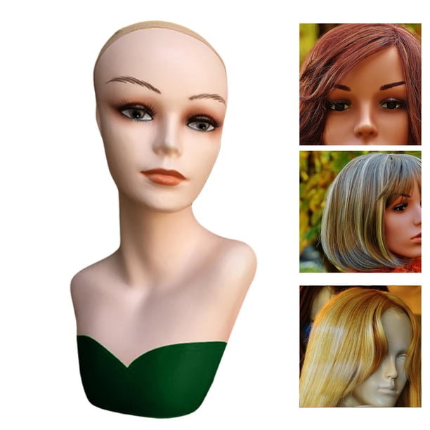 Maniquí de peluca, conjunto de cabellero de muñeca de cosmetología, cabeza de entrenamiento de peluquería, peluca recta, cabezas de maniquí para Verde