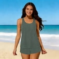 thumbnail image 5 of Women 3 Piece Tankini Swimsuit Crew Neck Halter High Waist Shorts Sleeveless Tees Modest Stretchy Bathing Suit (XL, Army Green), 5 of 9