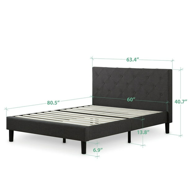 Zinus Priage By Upholstered On, Priage By Zinus Black Steel Platform Bed Frame With Grey Upholstered Headboard