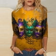 thumbnail image 2 of Feancey Spring Tops for Women Trendy 3/4 Sleeve Carnival Themed T-Shirts Comfy Crewneck Mask Print Graphic Tee Mardi Gras Parade Blouse Multicolor 3XL, 2 of 6