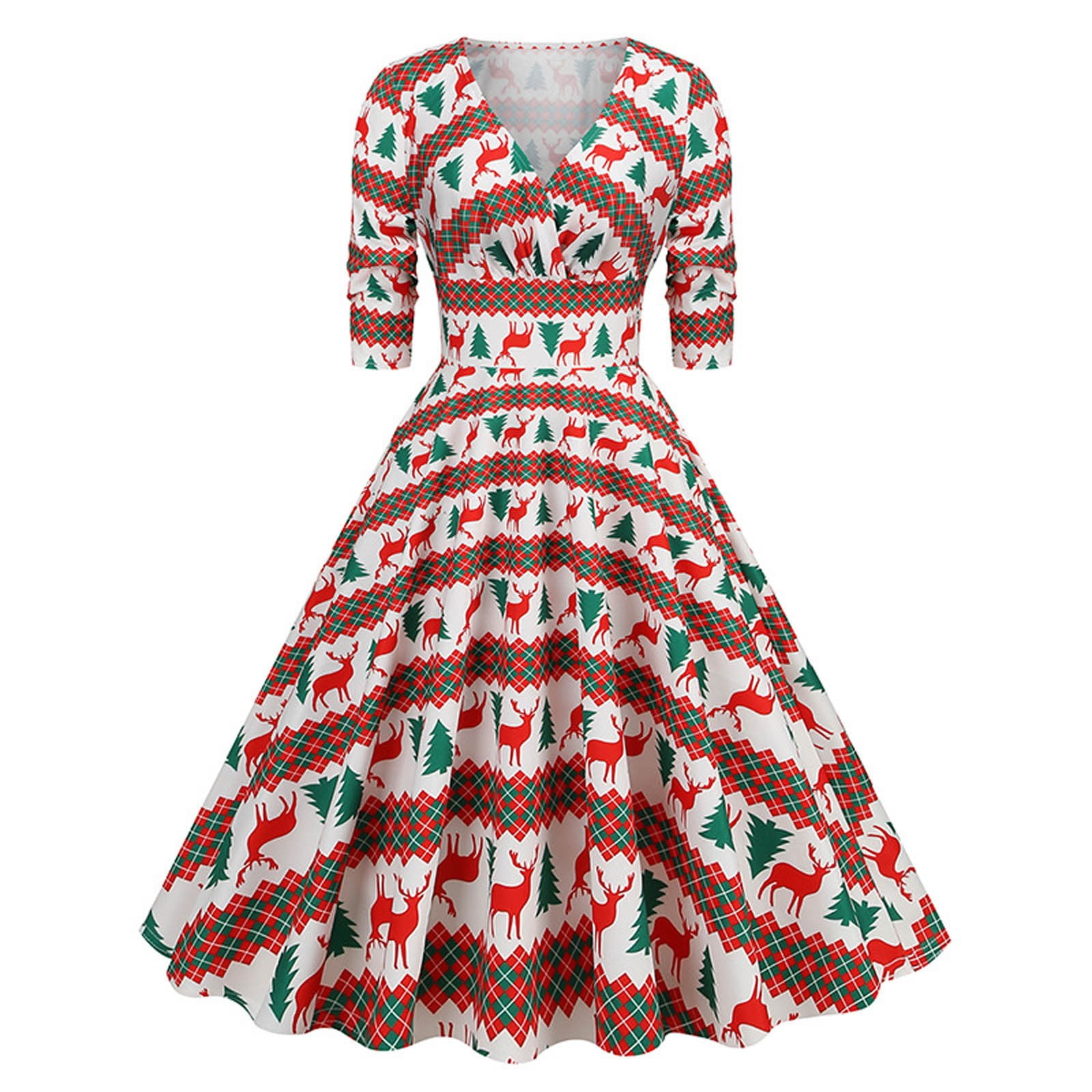 Womens Christmas Party Dresses Christmas Print Vintage Elegant V Neck Dress(Size:S)  - Walmart.ca