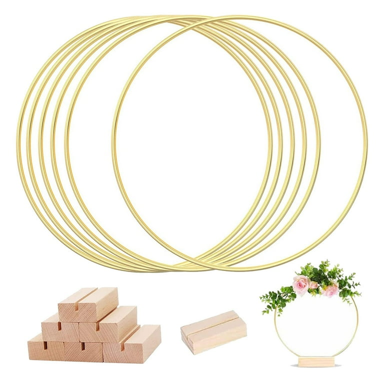 ZOOFOX 12 Pack 12 Inch Large Metal Hoops for Crafts, Metal Floral Hoop  Centerpiece Table Decorations with 12 Pieces Wooden Stands, Wreath Macrame  Gold