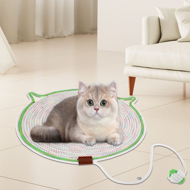 Wekvgz Cat Scratcher Mat Natural Cotton Rope Cat Scratch Pad 19.7 Inch Round Cat Scratching Pad with Cat Ball Toy Hangable Cat Scratching Mat Funny Cat Scratch Pad Rug Cat Scratching Rug for Cats