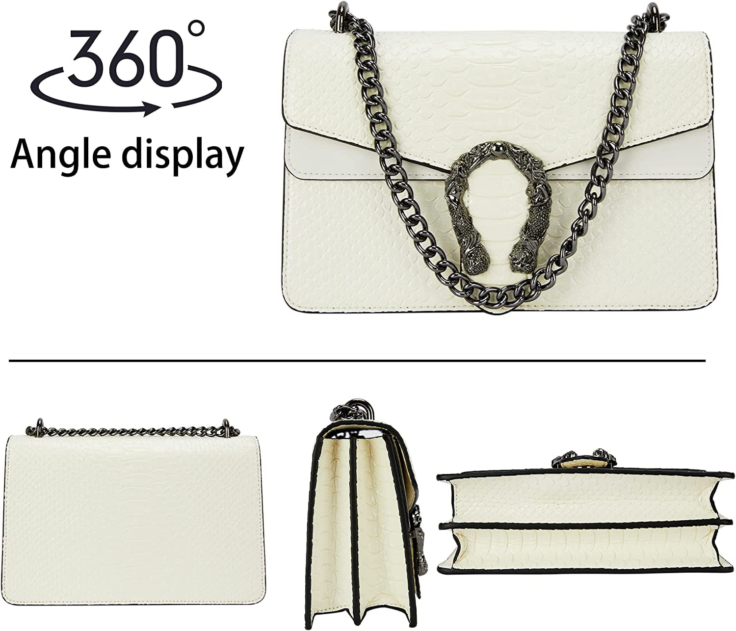 Aiqudou Crossbody Satchel Handbag for Women - Fashion Snake Print Chain  Purse luxury Leather Shoulder Bags Evening Bag 