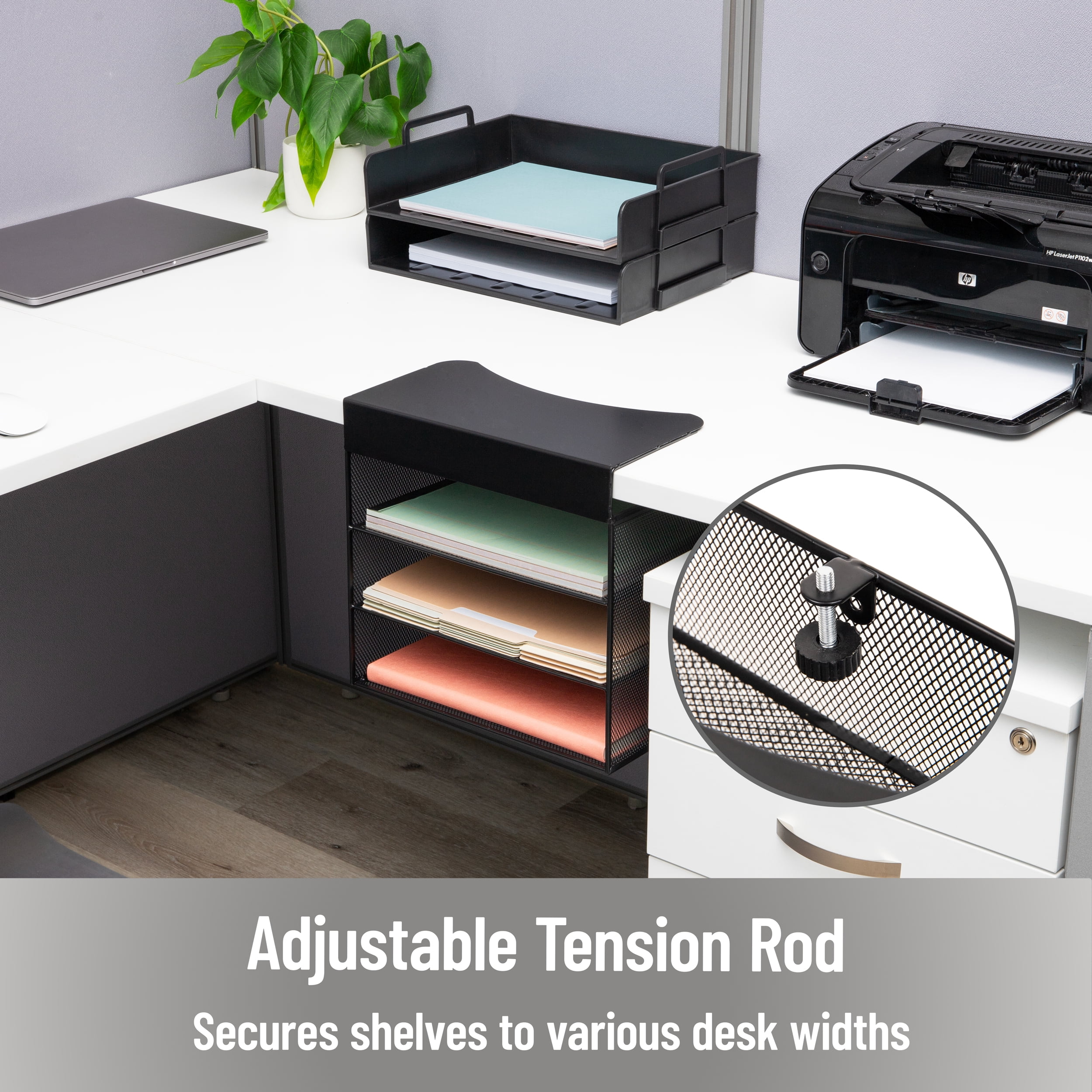 Mind Reader Slide-on Under Desk File Organizer, No Tools Required, Hanging Storage, Metal, Black
