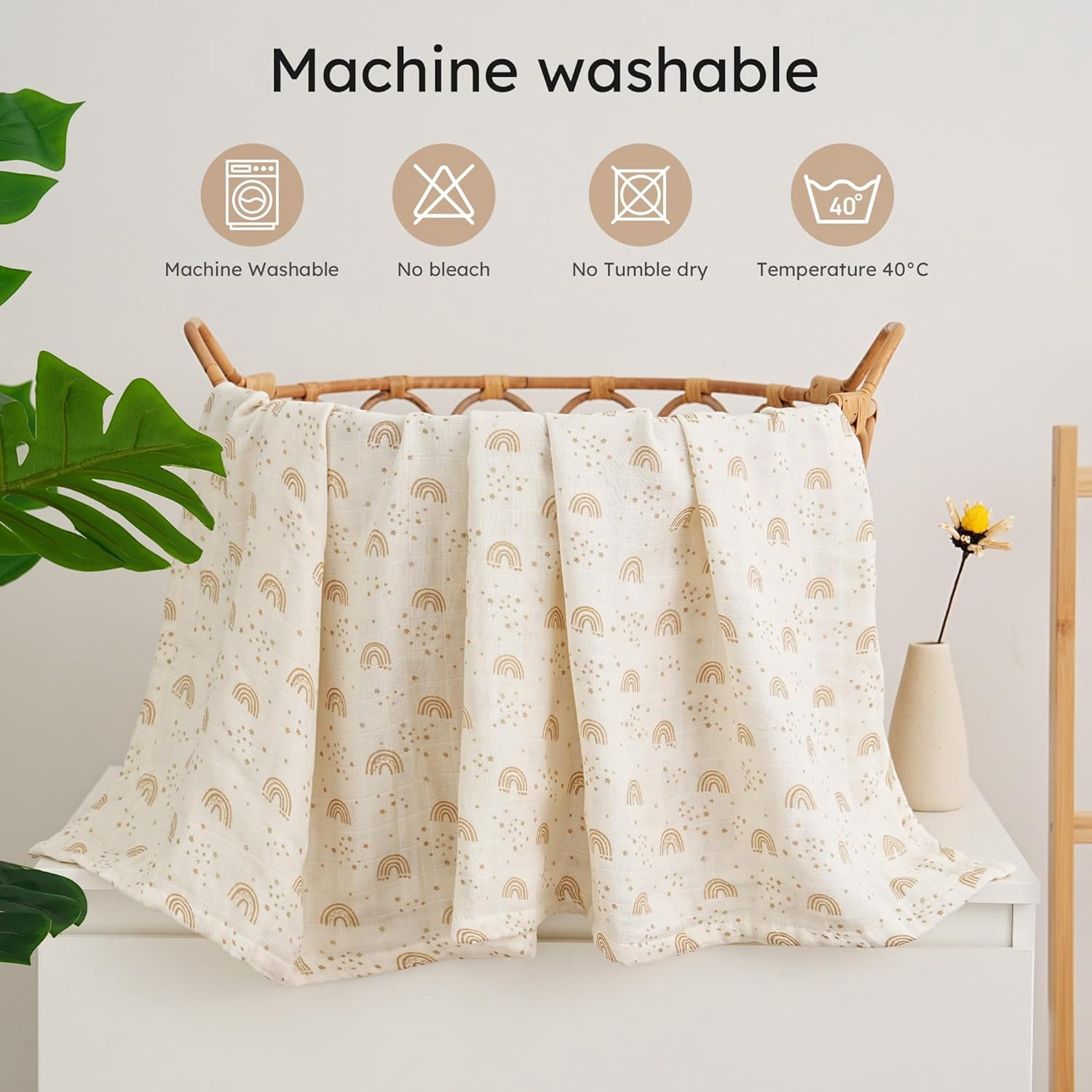 Yoofoss Muslin Swaddle Blankets, Organic Baby Blankets, 47 x 47 Inches Receiving Blanket 4-Pack for Baby Boys and Girls, Baby Essentials for Newborns Soft Breathable Coffee & Brown