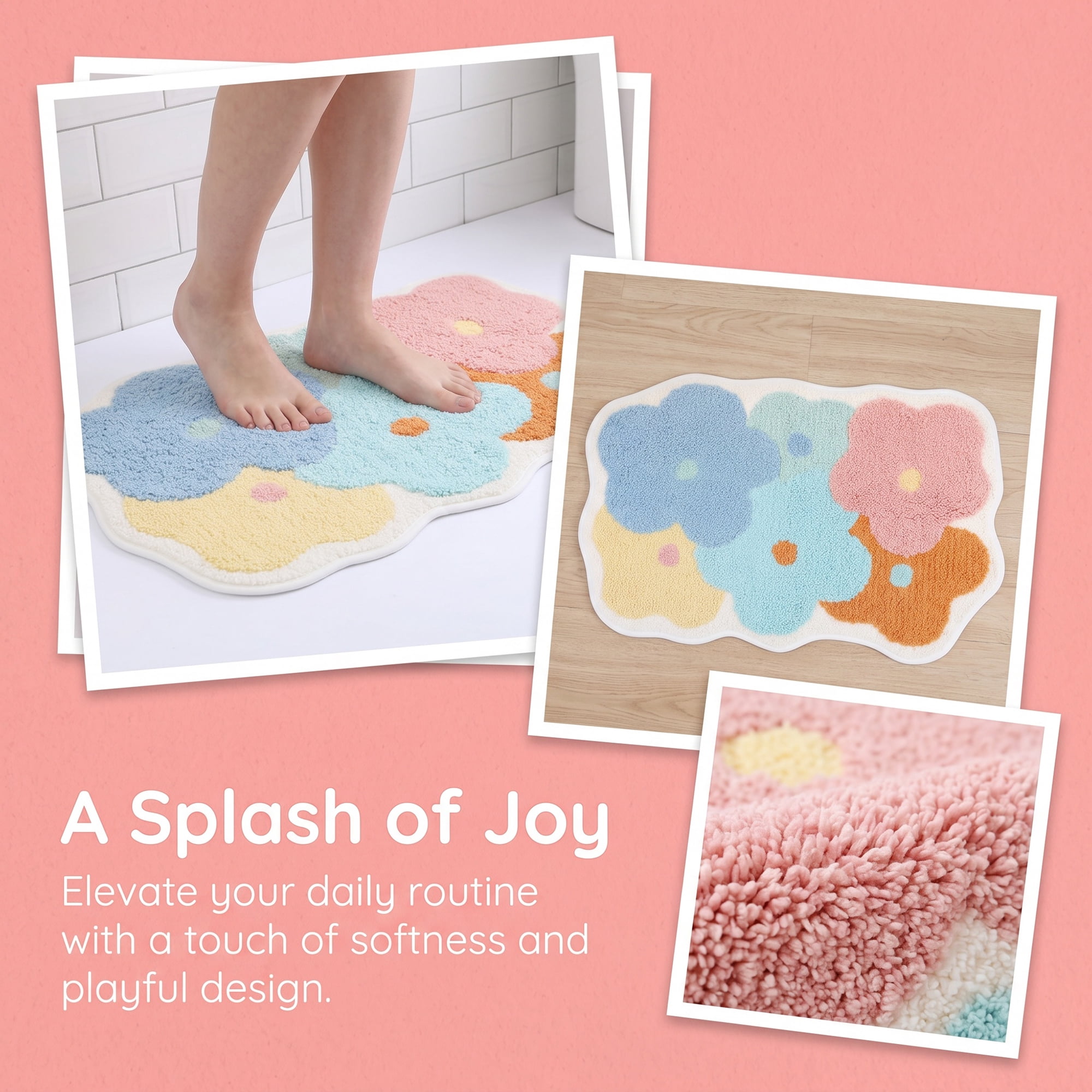 Unique Bargains Printed Bathroom Rug Ultra Soft Absorbent Plush Bath Mat Multicolor Flower 30" x 18"