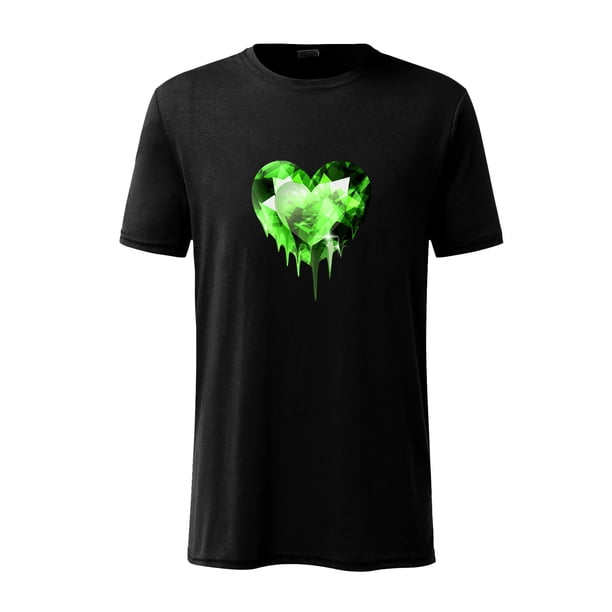 Hombres Jersey Manga Corta Casual Día de San Patricio Verde Amor Diamante Estampado Cuello Redondo Camiseta Blusa Pompotops oipoqjl5274